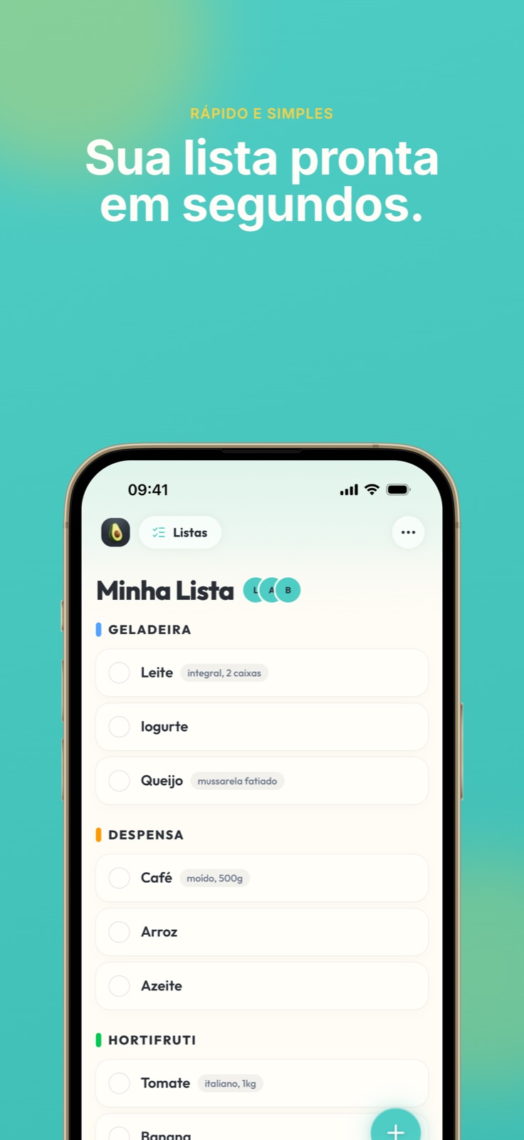 Lista de compras organizada por zonas da casa no app