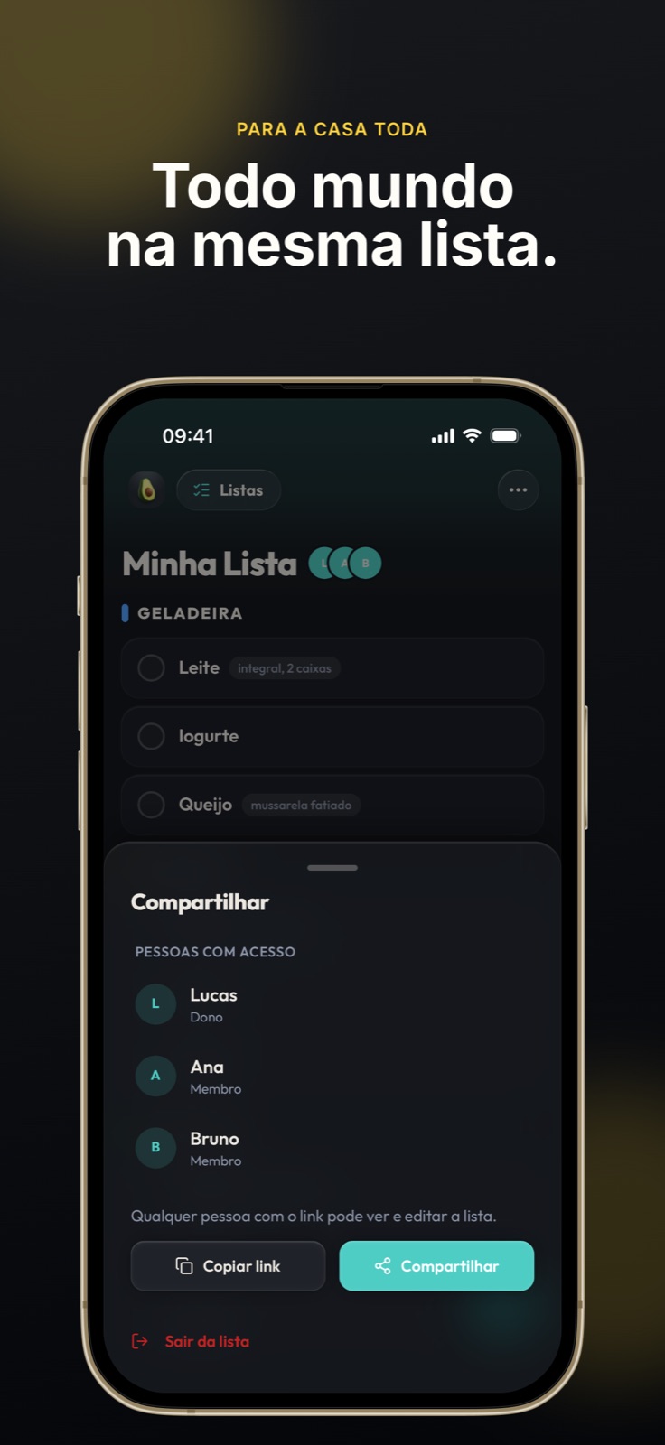 Lista de compras compartilhada com a família