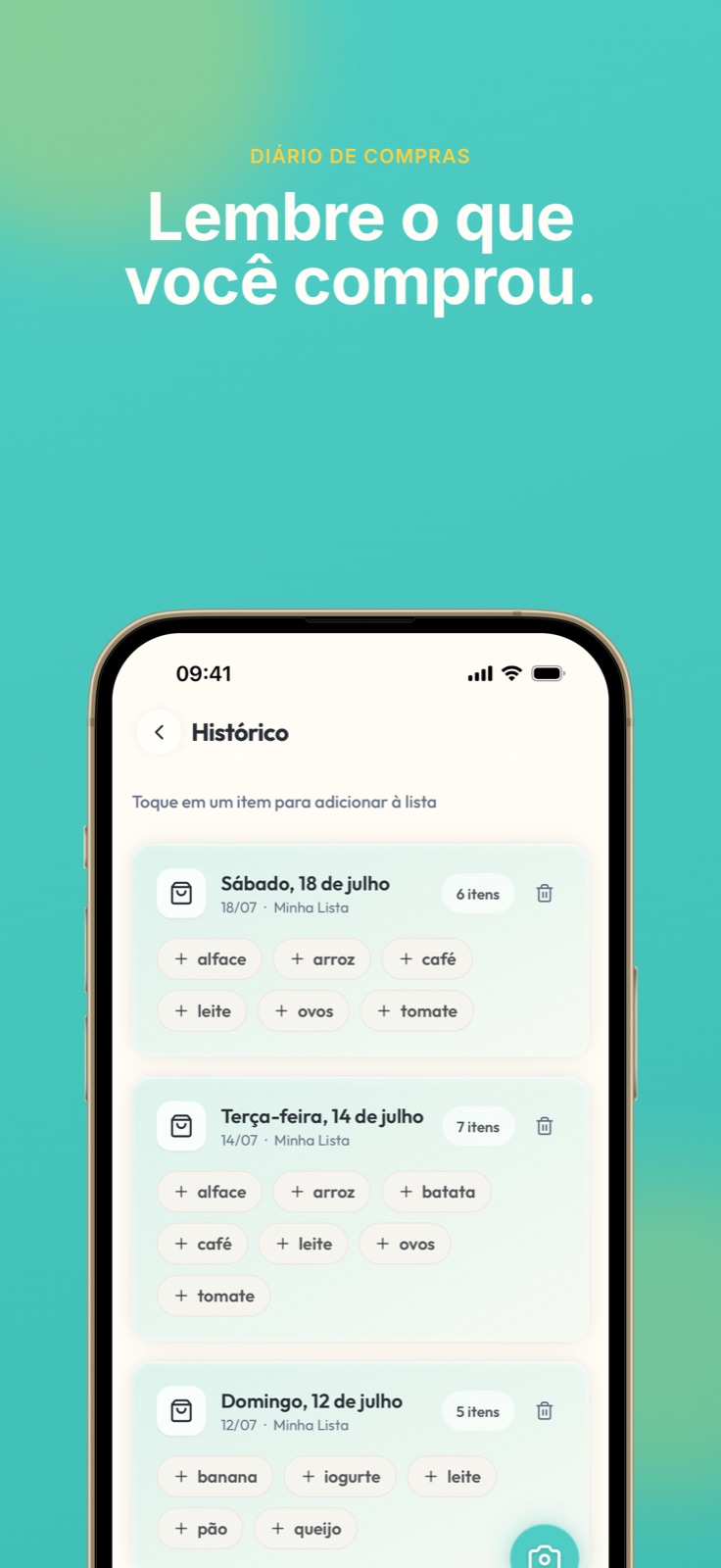 Histórico de compras no app